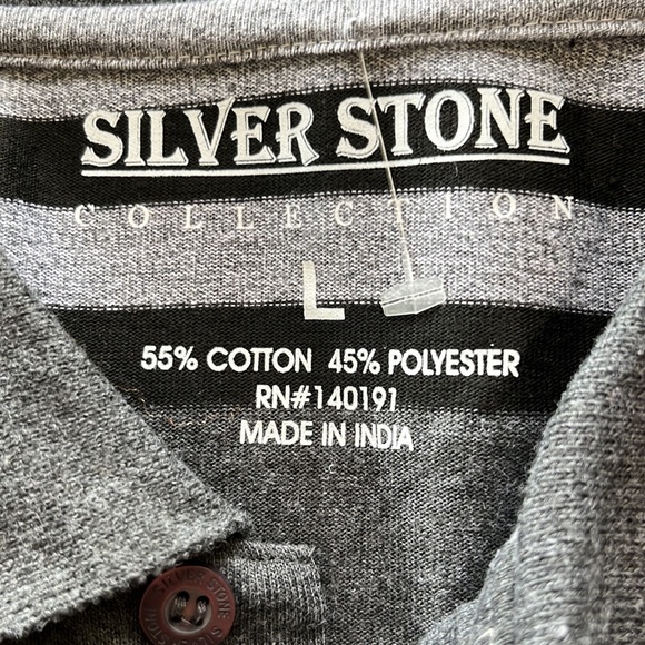Silver Stone collection, men’s gray/black striped polo shirt size L - Picture 3 of 4
